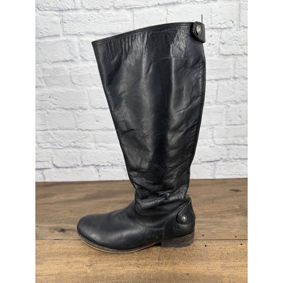 Frye Women's Black Leather Button Back Zip Riding Boots Extended Calf Size 7B - Picture 10 of 16